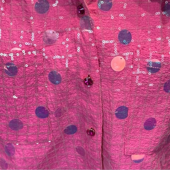 Queen of Sparkles Hot Pink Checker Sequin Sleeveless Jacket Size S - Picture 4 of 8